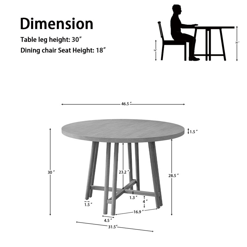 Wales 47" Solid Wood Dining Table, Natural Wood