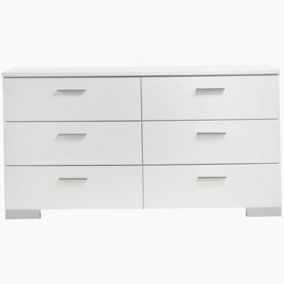 Commode 6 tiroirs blanche ultrabrillante