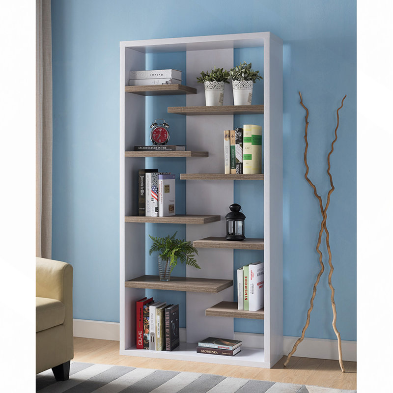 Vitrine Mid-Century, vitrine à dossier ouvert avec 8 tablettes - blanc