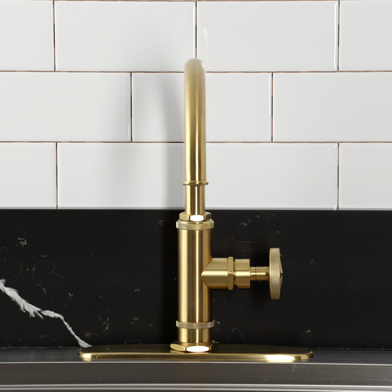 Kingston Brass Ostro Single-Handle Deck Mount Kitchen Faucet, Brushed Brass