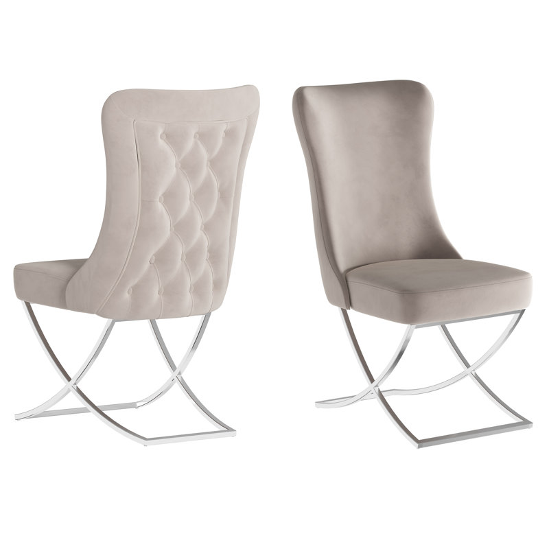 Ottomanson Set of 2 Dining Chairs with Elegant Gold Legs for Stylish Seating, Silver, Beige