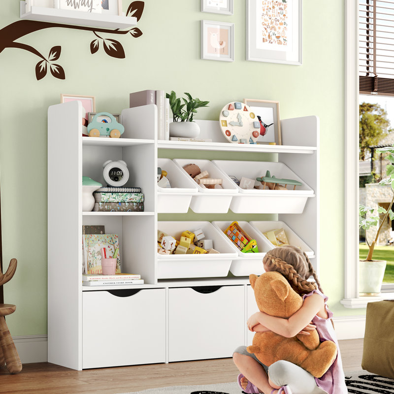 Bookcase with toys Organizer, 3 Removable Drawers, White