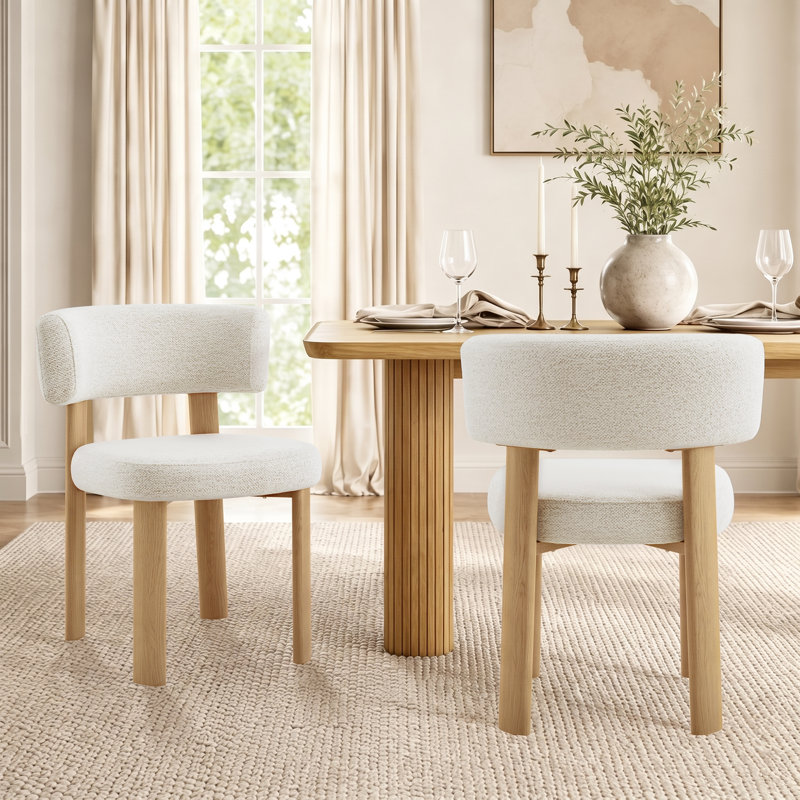 Chaises de salle à manger rembourrées en chenille de style moderne du milieu du siècle avec pieds en métal, Beige