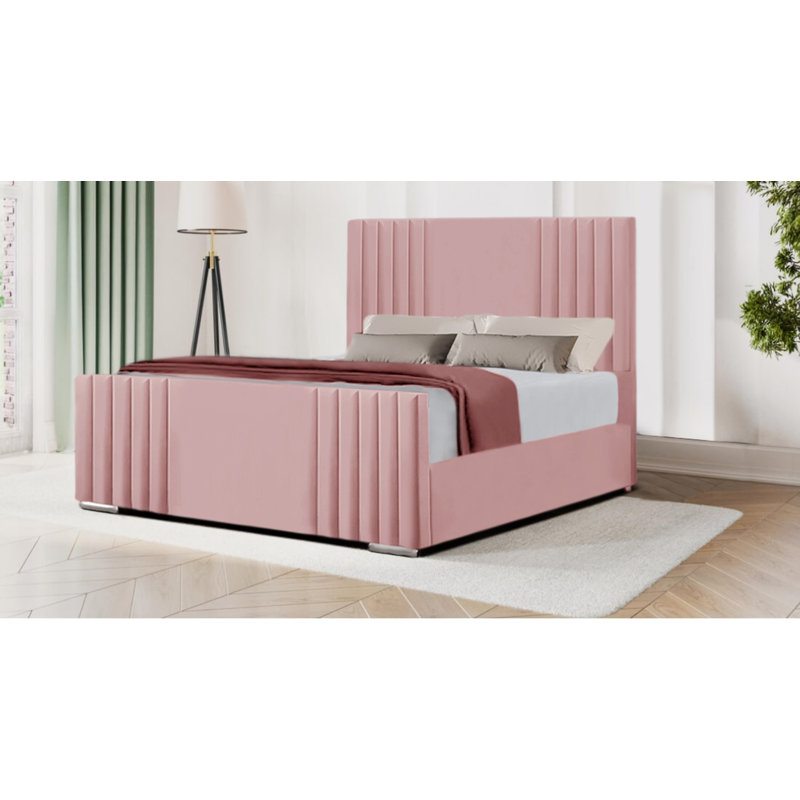 Morgyn Upholstered Velvet Bed, 180 x 200 cm, Pink