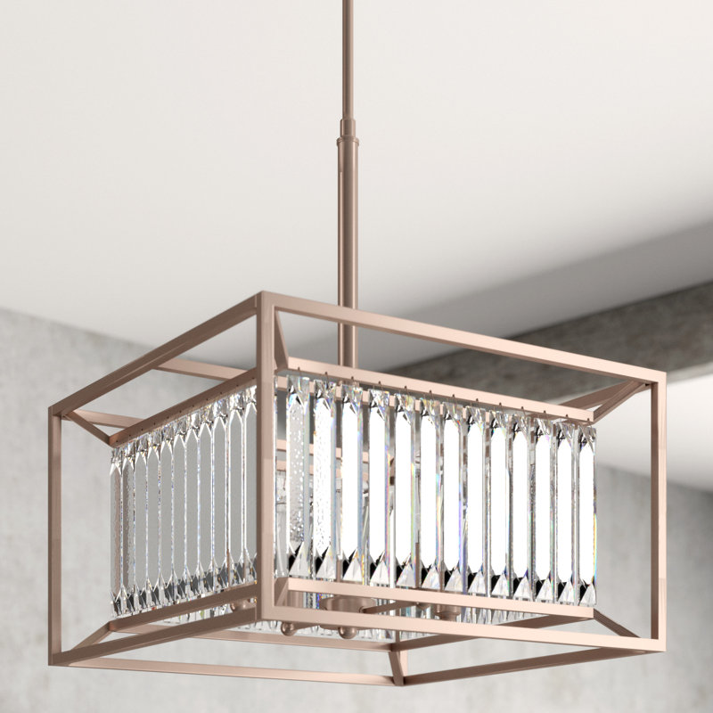 Syracuse 4 - Light Dimmable Square / Rectangle Chandelier, Aged Platinum