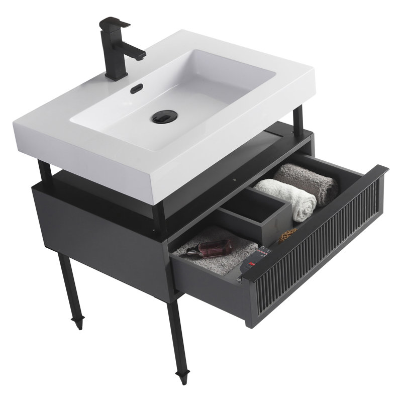 Ensemble de meuble-lavabo simple 30 po Strobel, Gris, Noir