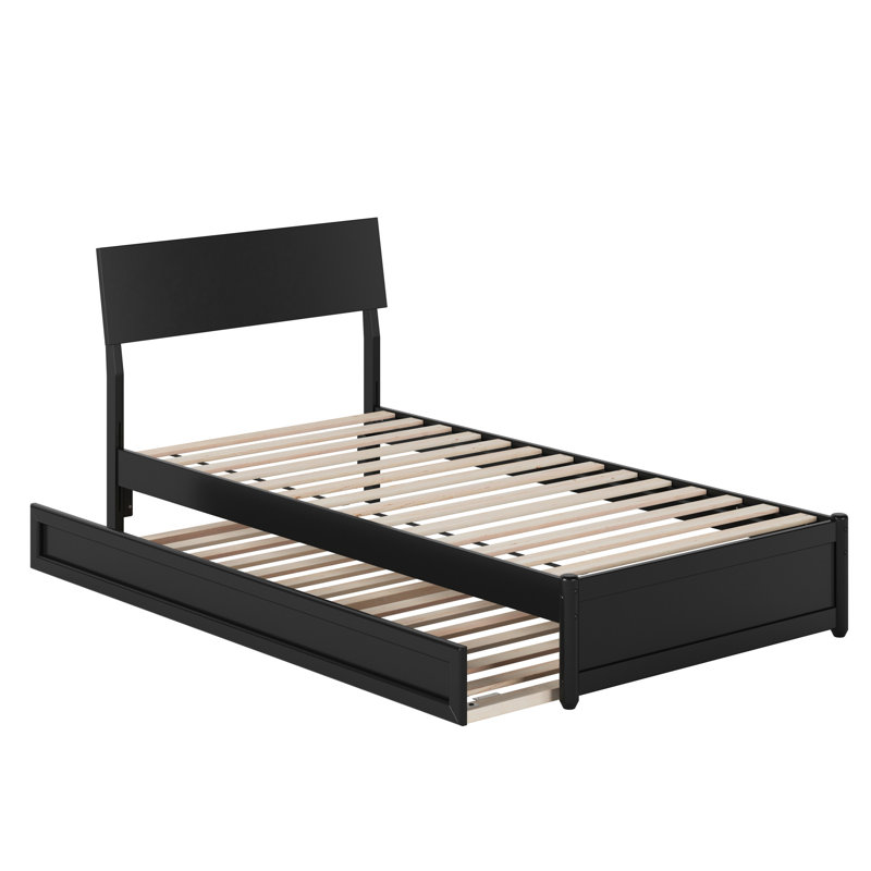 Norla Twin XL Wood Platform Bed with Footboard and Twin XL Trundle, White, Twin XL, Black