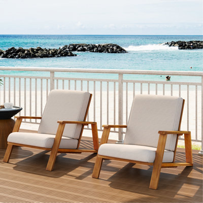 Fauteuil club d'extérieur pour 2 personnes avec structure en bois et coussin beige confortable pour socialiser la terrasse, le coussin, la structure et la cour