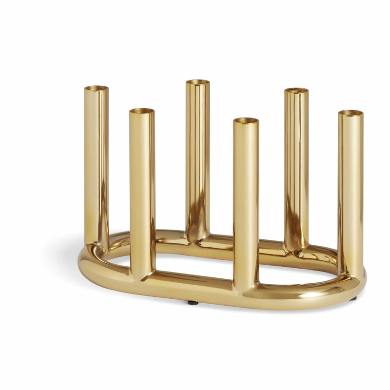 Rad 7'' H Steel Tube Tabletop Candelabra, Brass