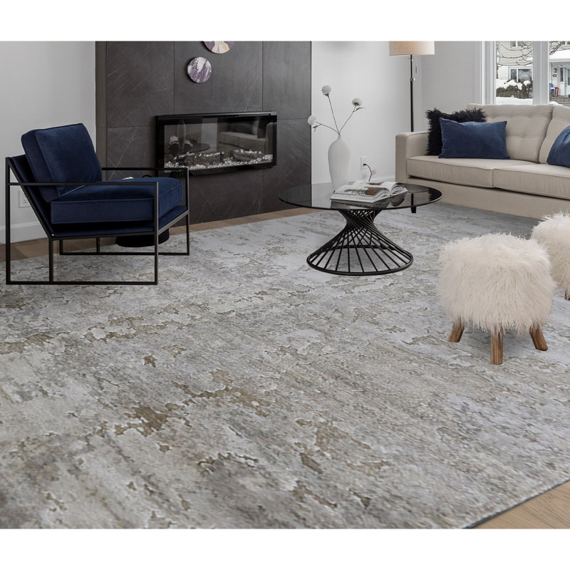 Abstract Area Rug in Ivory, Rectangle 5' x 8'