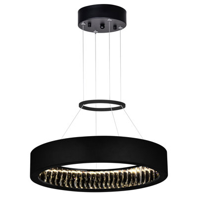 20-Inch Matte Black LED Chandelier – Modern Minimalist Dimmable Ceiling Light Fixture
