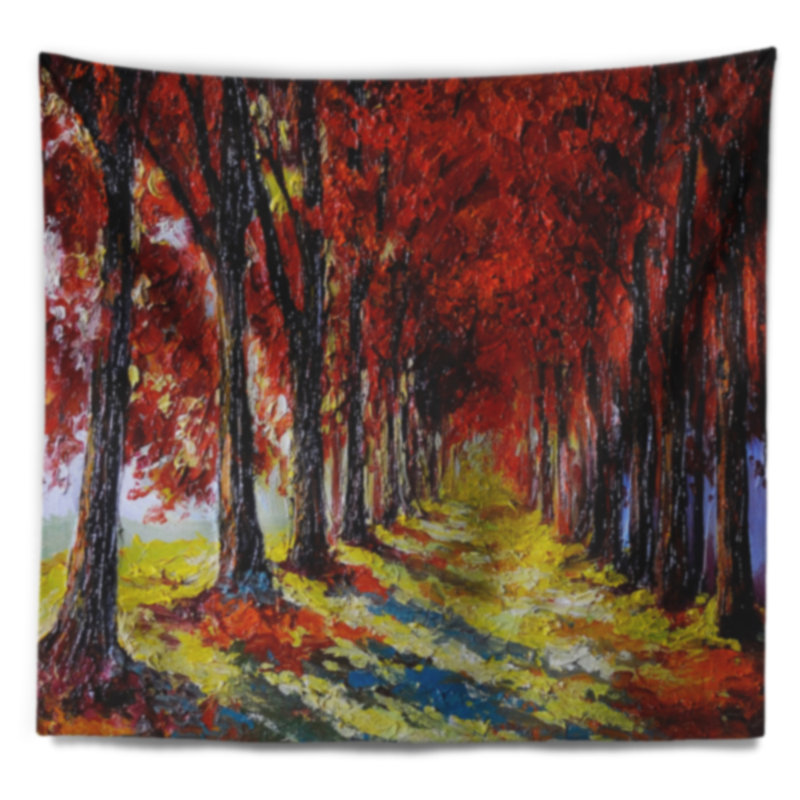 Forêt d'automne paysage avec tapisserie de feuilles rouges, H 32 po x l 39 po