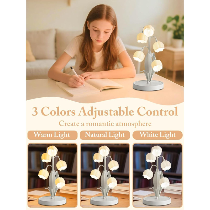 Lampe à fleur pour lampes de table rétro de style maison de lis avec lampe de chevet décorative avec ampoule G4 pour salon