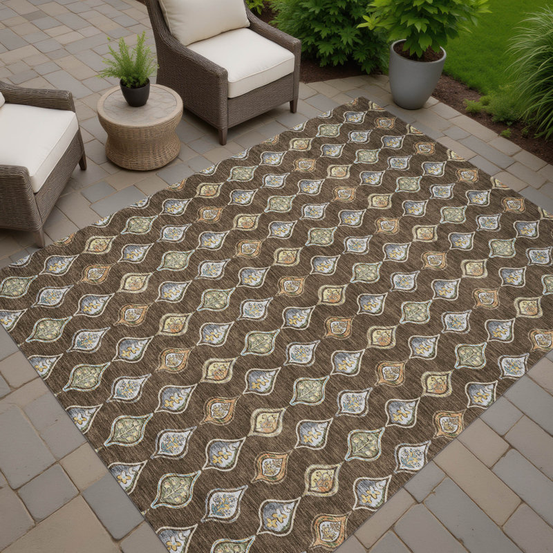 Machine Washable Indoor/Outdoor Chantille ACN2632 Floral Rug, 8' x 10', Chocolate