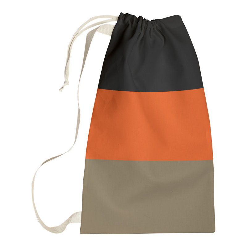 Fabric Laundry Bag with Handles, 29" H x 18" W x 1.5" D, Black/Orange/Metallic Gold