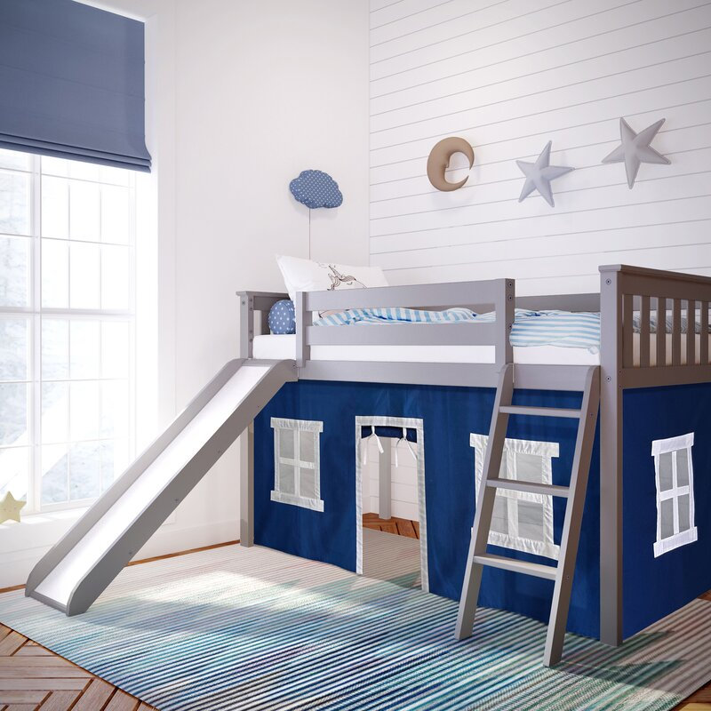 Lit mezzanine simple pour enfants Alyis, Gris / bleu