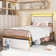 Omartin 45.4'' Bed Frame Twin Size with Armrests Headboard & RGB Light, Upholstered Twin Size Bed Platform with Drawers