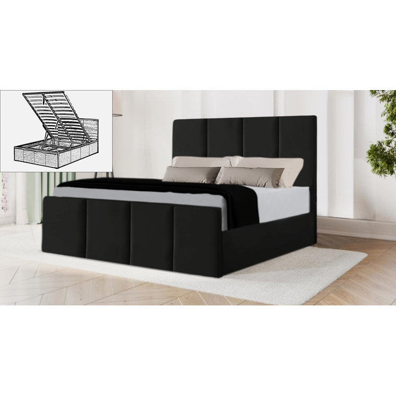 Upholstered Ottoman Storage Bed, Black, UK King - DE 150 x 200 cm