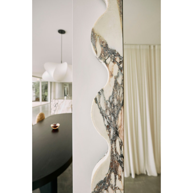 Deniz 35 in. x 79 in. Natural Stone Marble Scallop Framed Mirror