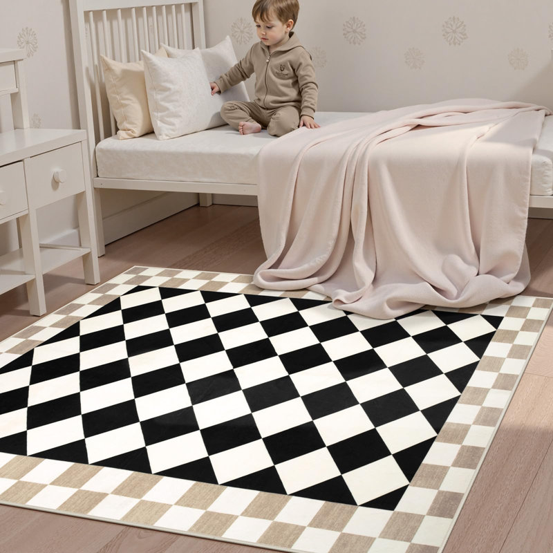  Checkered Washable Area Rug for Living Room Non-Slip Soft Stain Resistant Indoor Carpet, Rectangle 5' x 7'