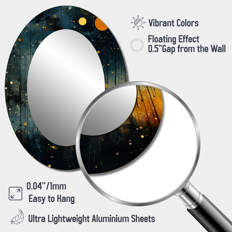 Miroir mural jaune avec motif de murmures astral jaune, H 40 po x l 30 po
