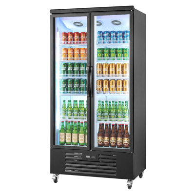 Commercial Merchandiser Refrigerator, 24.9 Cu.Ft / 705L Upright Beverage Cooler, 2 Glass Door Display Refrigerator with 5 Adjustable Shelves, Soft LED Light & Casters for Bars Shops Supermarkets