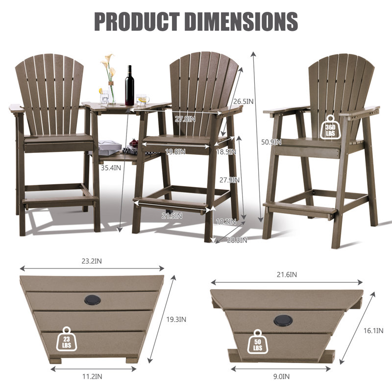 Maybeck 2-Piece Outdoor Adirondack Chair With Table, Mahogany
