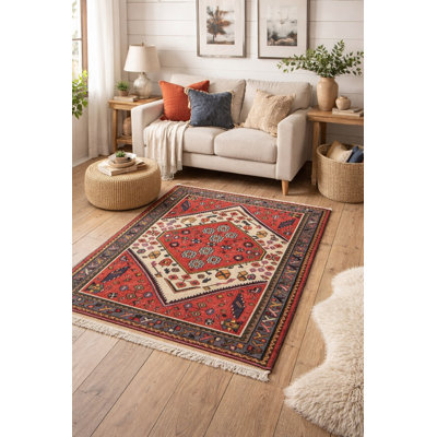 Tapis oriental rétro vintage fait à la main 3 pi 4 po x 4 pi 8 po Tribal Design
