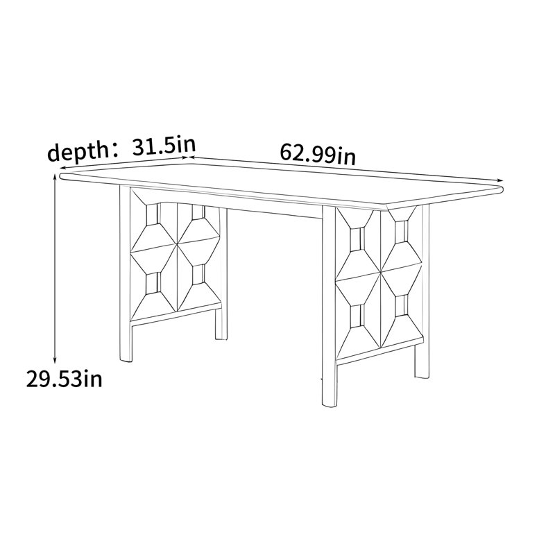 Table de salle à manger sophistiquée rétro, H 29,53 po x L 62,99 po x l 31,5 po