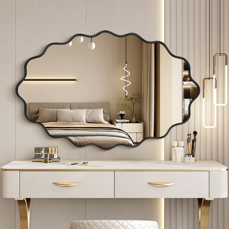 Scalloped Oval Metal Wall Mirror, Black, 30" x 22"
