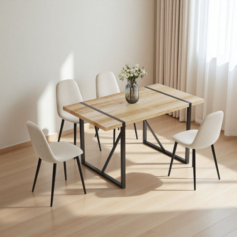 Ensemble de 4 tables de salle à manger en bois aggloméré de 55 po et 4 chaises de salle à manger modernes, base et pieds en métal, table et chaises