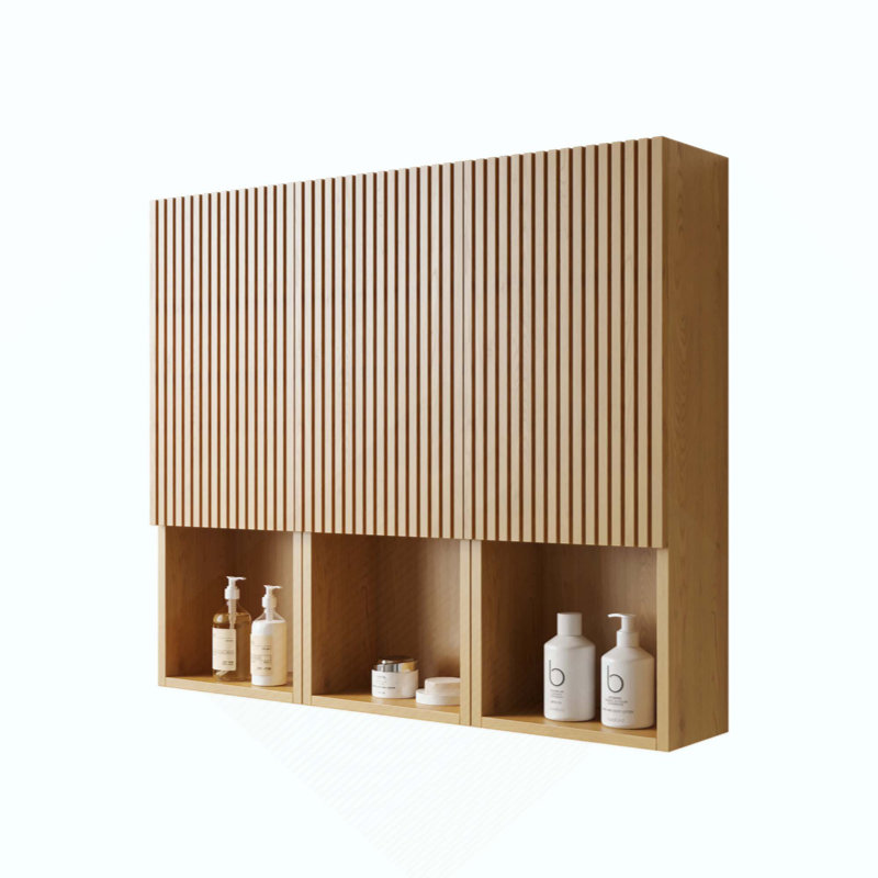 L'armoire murale de salle de bain, composée de 3 armoires avec portes et compartiments ouverts, peut être utilisée en combinaison ou individuellement, convenant à une salle de bain, etc.