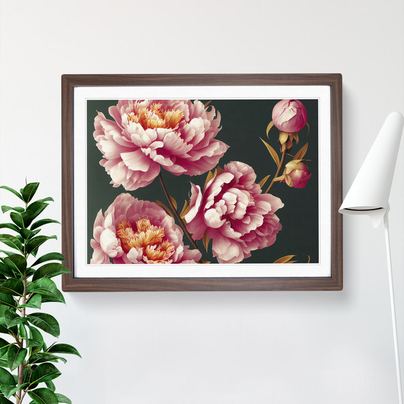 Pure Peony Flowers - Single Picture Frame Print, 46cm H x 64cm W x 2cm D, Walnut Framed