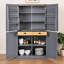 Simple armoire de plancher grise équipée de deux tiroirs, de deux planches réglables et de huit tablettes de porte, parfaites pour la cuisine à domicile-1756186044