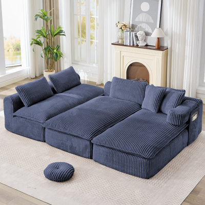 Canapé modulaire surdimensionné en forme de U de 149 po de 149 po, canapé convertible 7-en-1 avec assise profonde, tissu velours côtelé, sans assemblage requis, poche latérale et dossier à 4 coussins