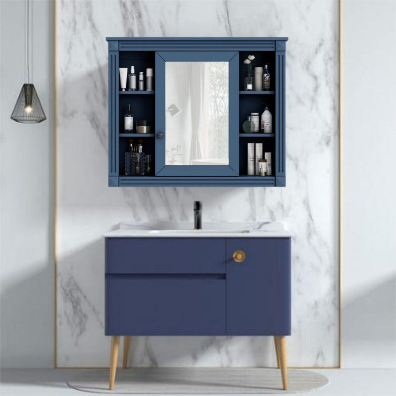 Armoire à pharmacie Maybelle l 35 po H 28,75 po fixée au mur, Bleu foncé