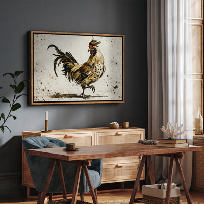 Expressive Rooster Illustration with Rustic Farm Character Framed Print Wall Art
