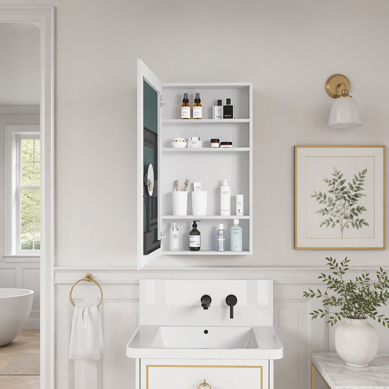Armoire à pharmacie sans cadre avec miroir biseauté, 51 cm (L) x 91 cm (H), grand espace de rangement et charnières à fermeture en douceur, idéale pour les salles de bains modernes.