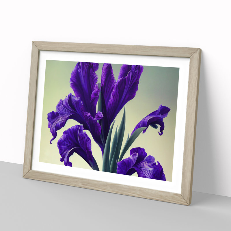 Inspiring Iris Flowers - Single Picture Frame Print, 46cm H x 64cm W x 2cm D, Oak