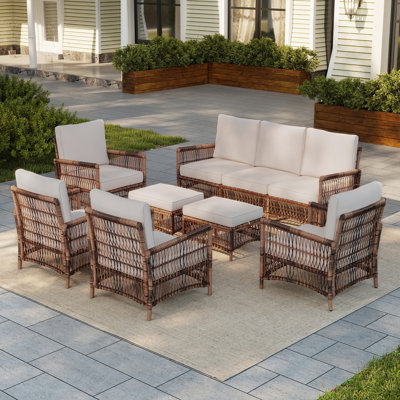 7-piece Rattan Conversation Seating Group With Cushions