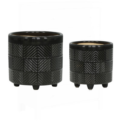 Textured Planters, Shiny Black Finish for Modern and Elegant Home Decor