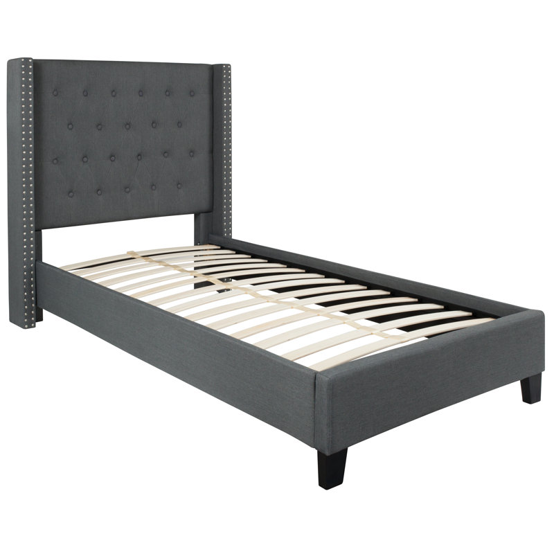 Riverdale Tufted Platform Bed with 10 Inch Pocket Spring Mattress, Twin, Dark Gray