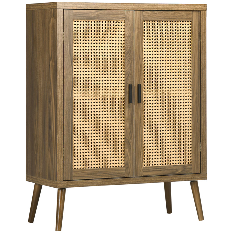 Buffet avec portes en rotin, brun