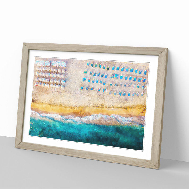 Beach in Corfu Greece - Picture Frame Painting, 48cm H x 65cm W x 2cm D, Oak Framed