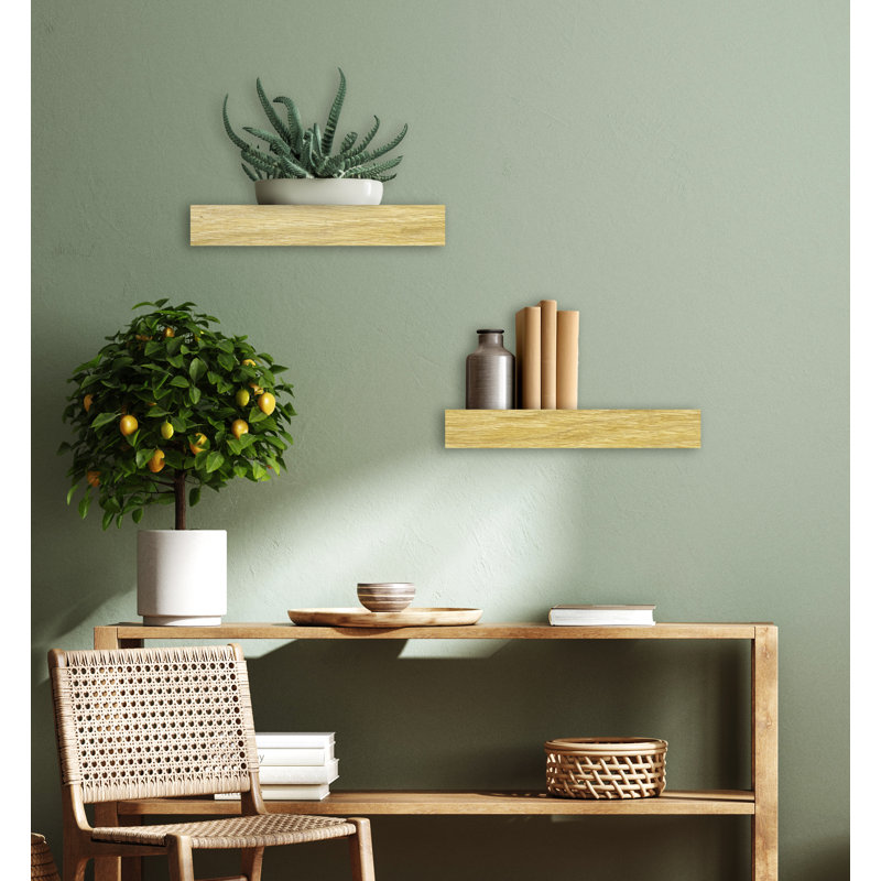 Jadeth 2 Piece Oak Floating Shelf, 3" H x 12" W x 5" D, Natural