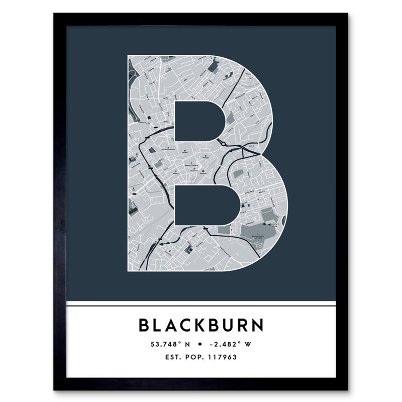 Blackburn City Map Blackburn Navy by Wee Blue Coo - Single Picture Frame Typography