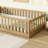 Twin Size Floor Bed With Fence Without Door, Rubber Wood Floor Bed With Safety Guardrails,Natural-832653996