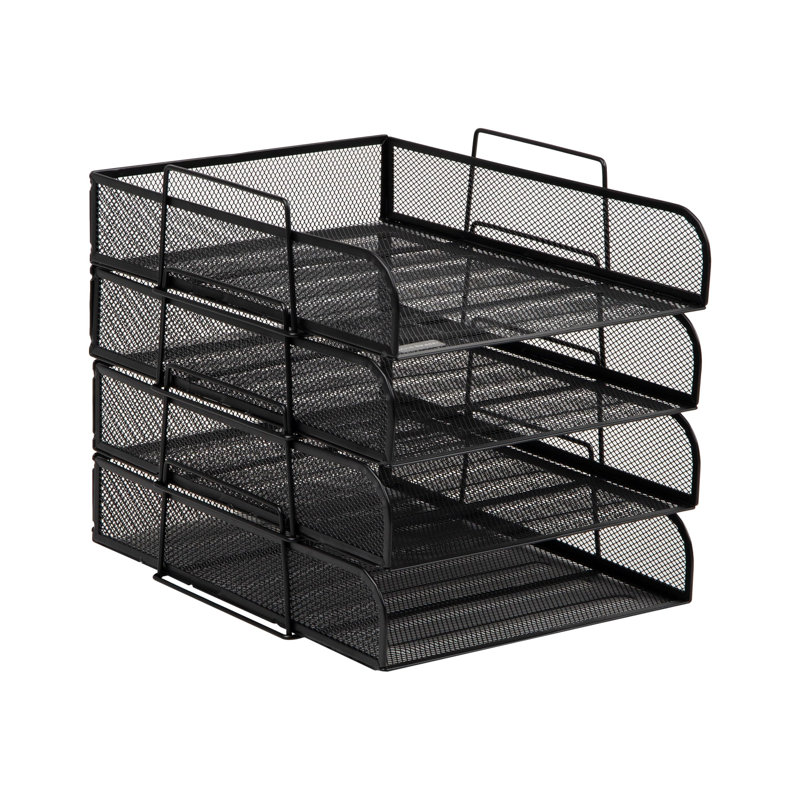 Organisateur de bureau en maille métallique avec plateaux empilables à 4 niveaux, design durable et moderne pour le bureau ou la maison