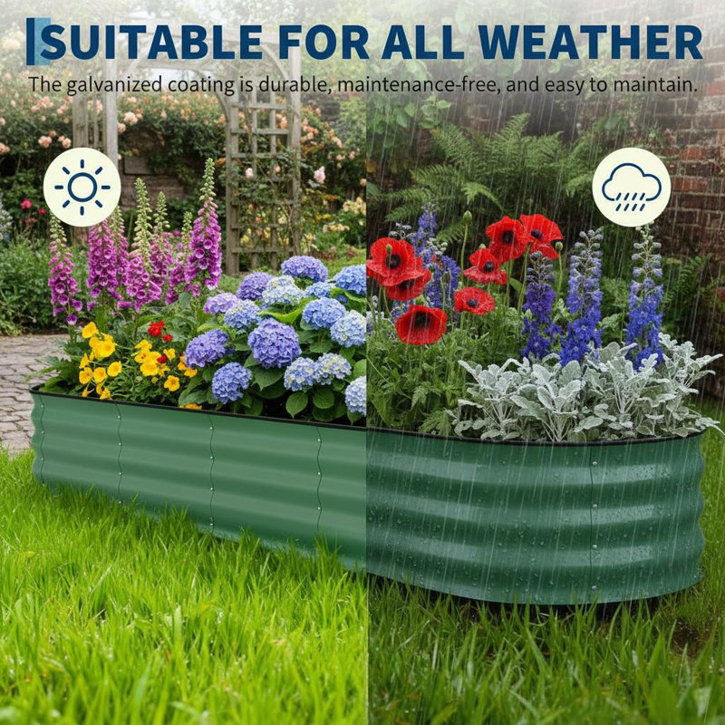 Lit de jardin surélevé galvanisé pour l'extérieur, résistant à la rouille, H 18 po x l 94 po x P 24 po, Vert