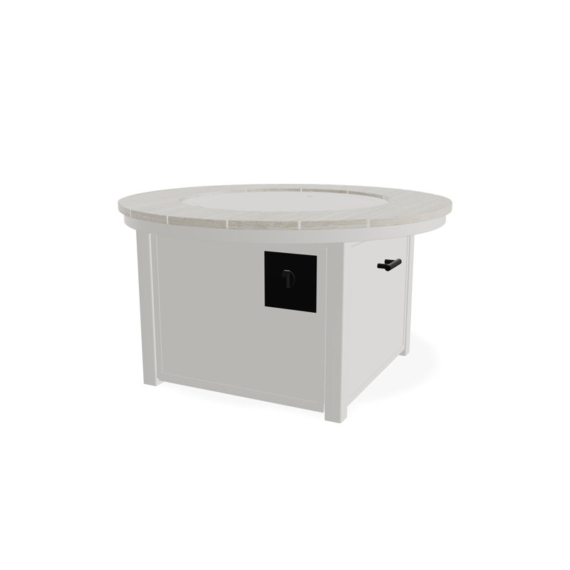 42" Round Rustic Polymer Fire Table with Propane Shelf, Snow/Laguna